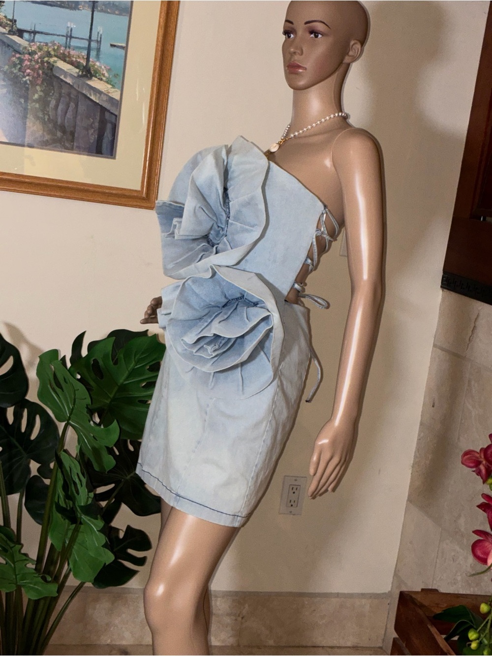 Fashion Nova Michelle 3D Flower Denim Mini Dress L - Picture 5 of 9
